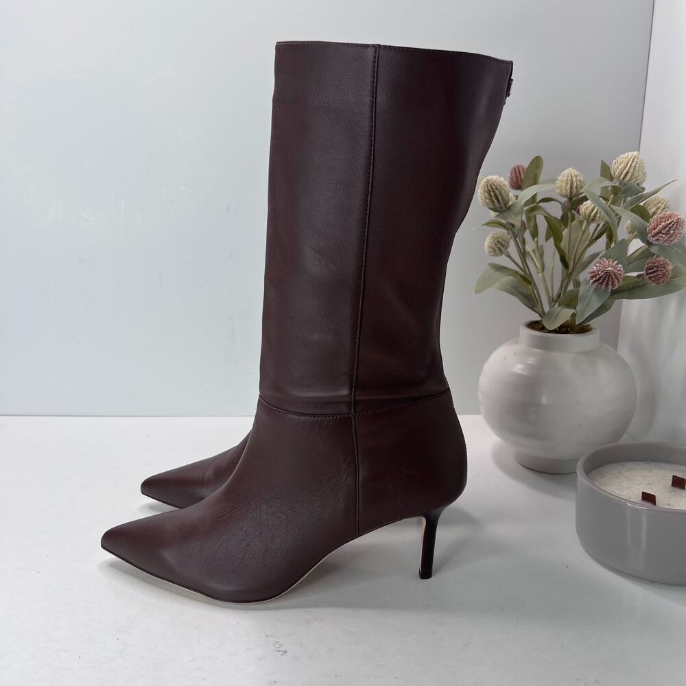 Lauren Ralph Lauren Leannah Mid Calf Nappa Leather Boot Dark Mahogany Women 7.5B